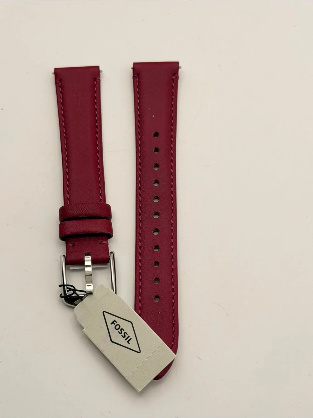 Fossil OEM Leather Band, New, 16mm, silver accent, Genuine Leather